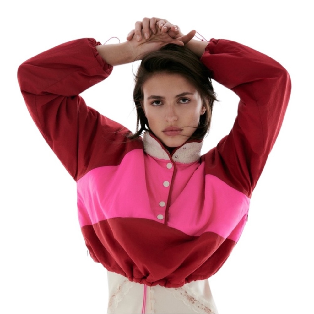 Zara Cropped Shearling Retro Colorblock Jacket M